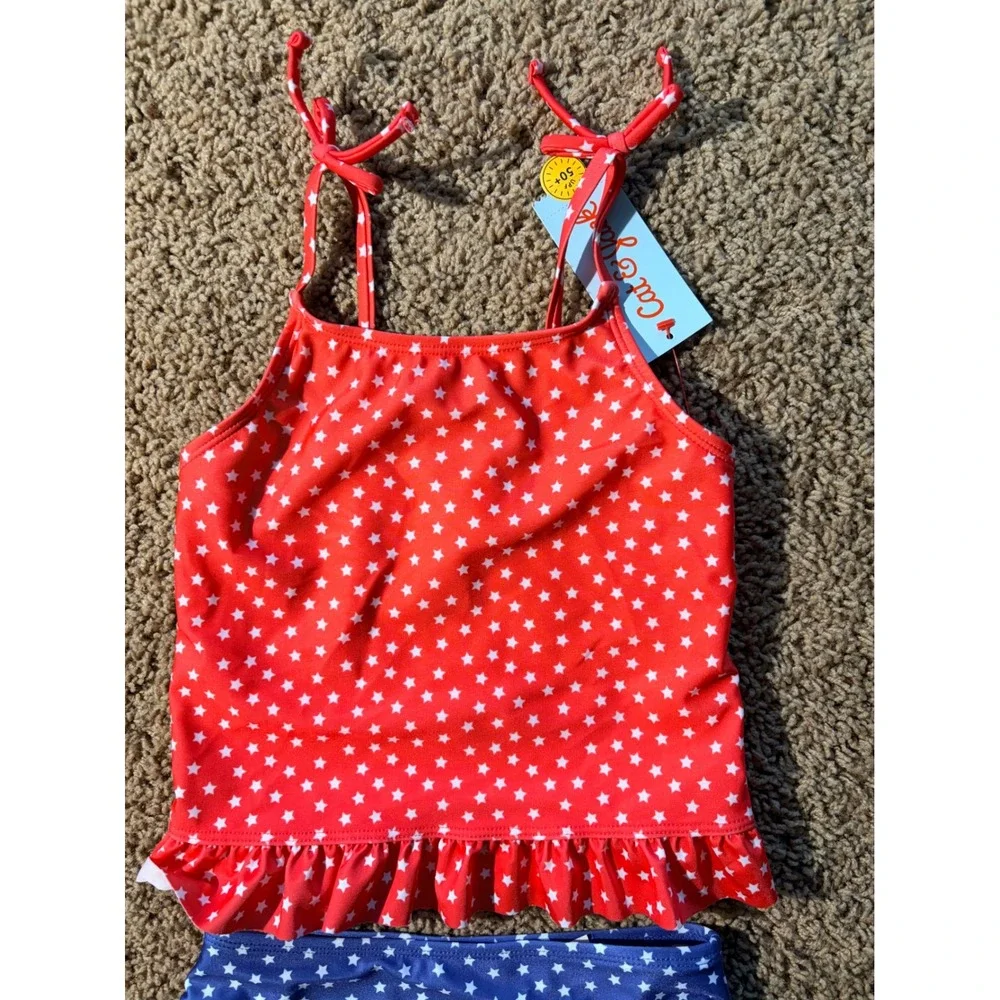 Cat & Jack Patriotic Stars Tankini Swim Bathing Suit Girls 4/5 XS NEW NWT